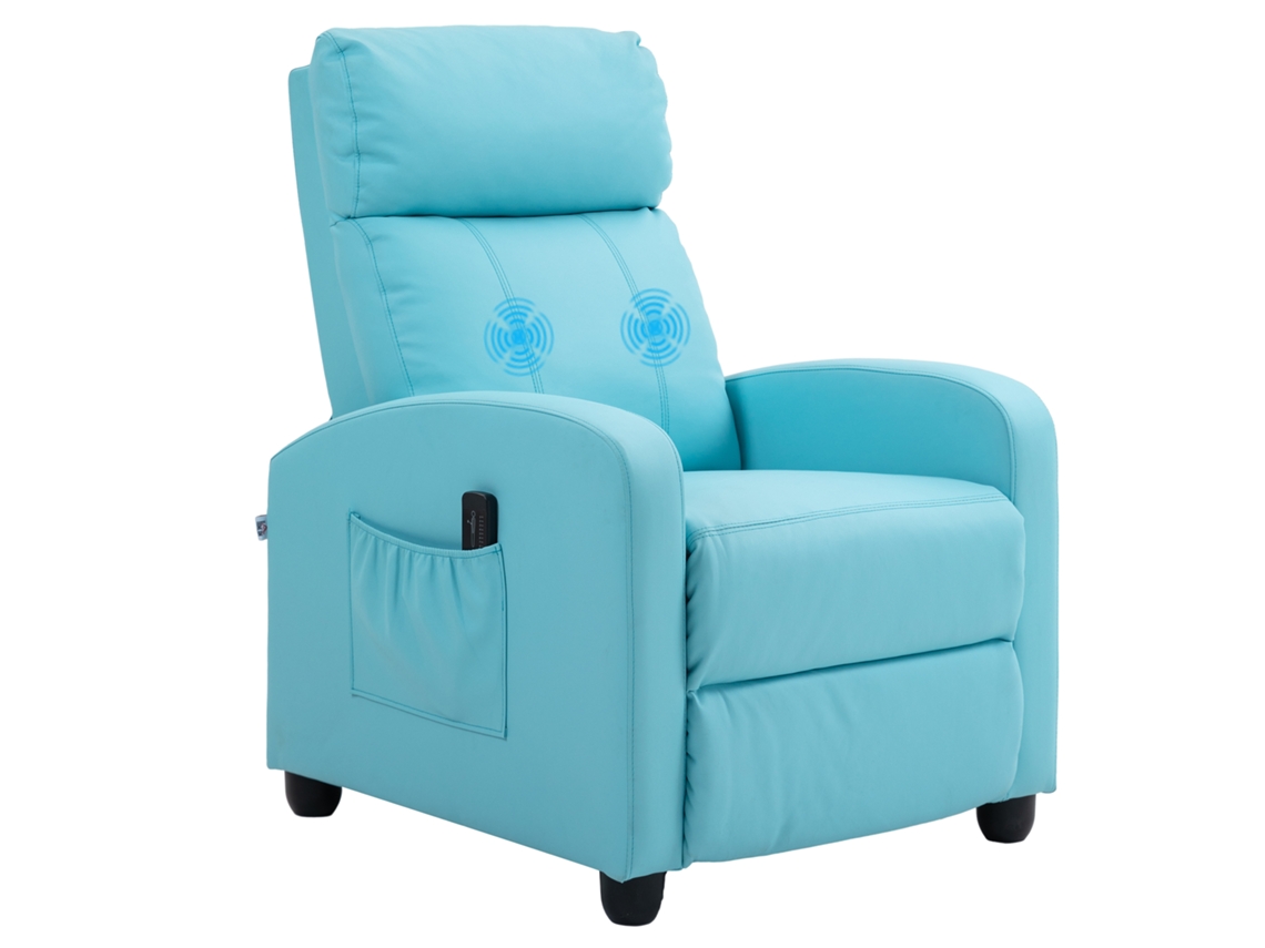 Poltrona De Massagem Relaxante Com Controle Remoto E 8 Programas. Reclinável E Com Apoio Para Os Pés. Azul.
