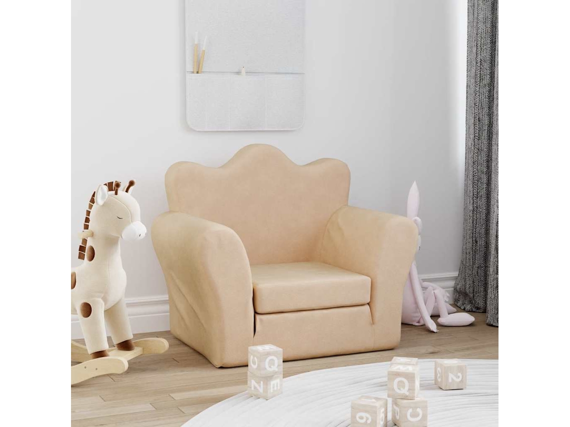Vidaxl Sofá-cama Infantil Peluche Macio Creme