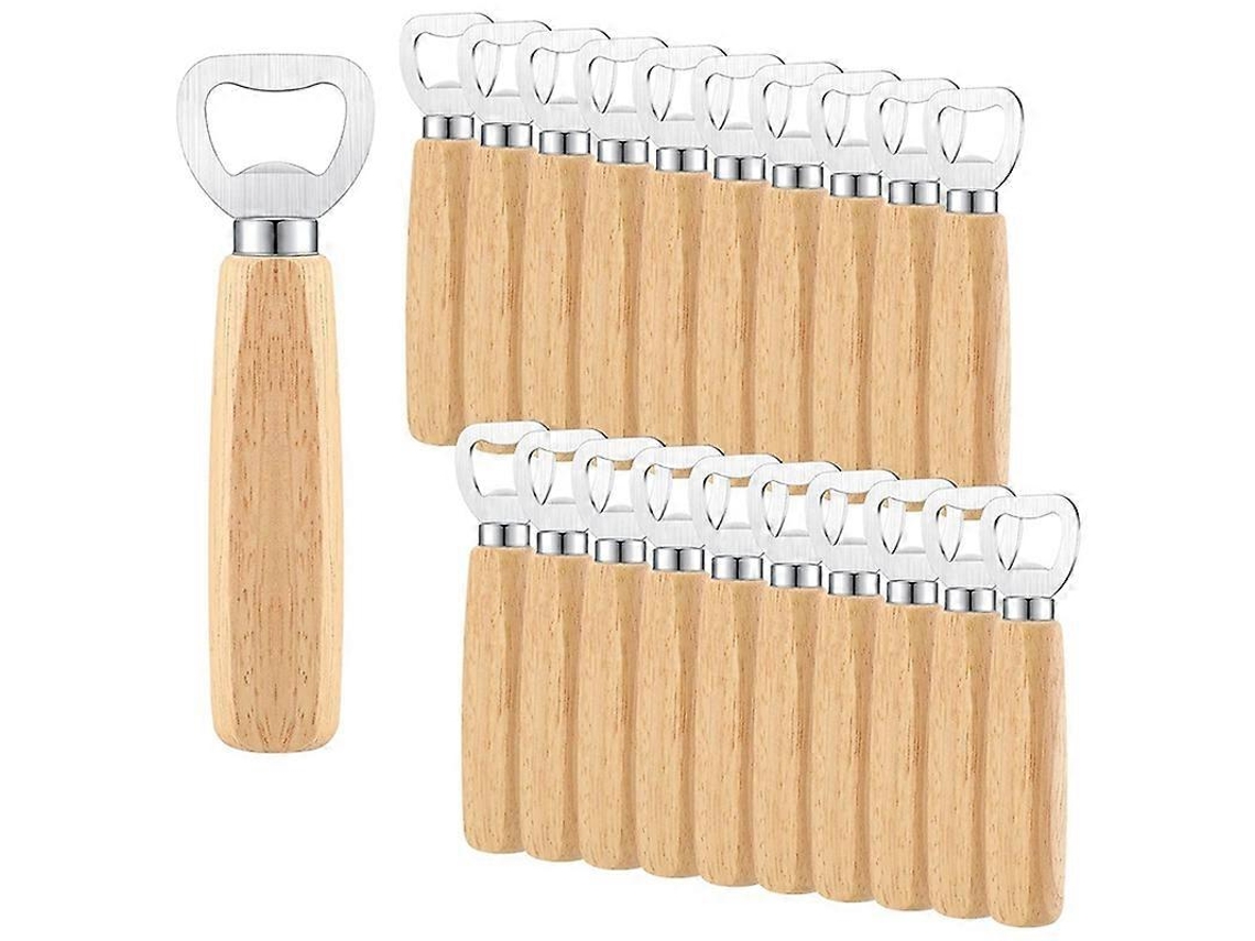 Abridor de Garrafas em Aço Inox, 20 Peças, Para Barman, Com Cabo Madeira. Ideal Cerveja, Cidra e Vinho.-aquaforge