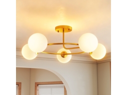 Lustre Moderno De Teto, Com 5 Lâmpadas E Soquete G9, Instalação Semi-embutida, Nas Cores Dourado E Branco.