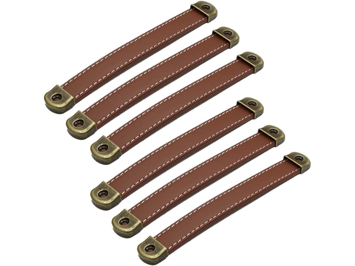 Conjunto de 6 Puxadores Couro Vintage para Móveis e Armários, Fs BRILVIBERA