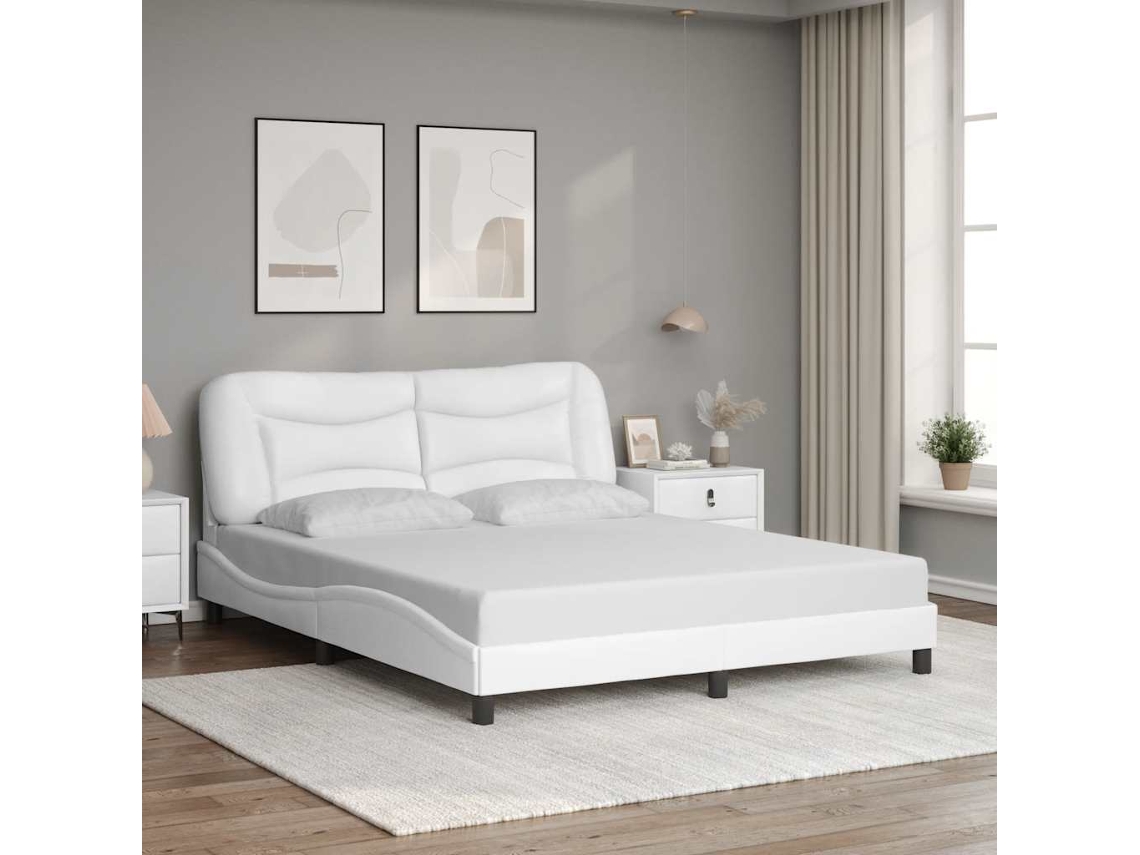 Vidaxl Estrutura De Cama Sem Colchão Hvar 160x200 Cm Couro Artificial Branco