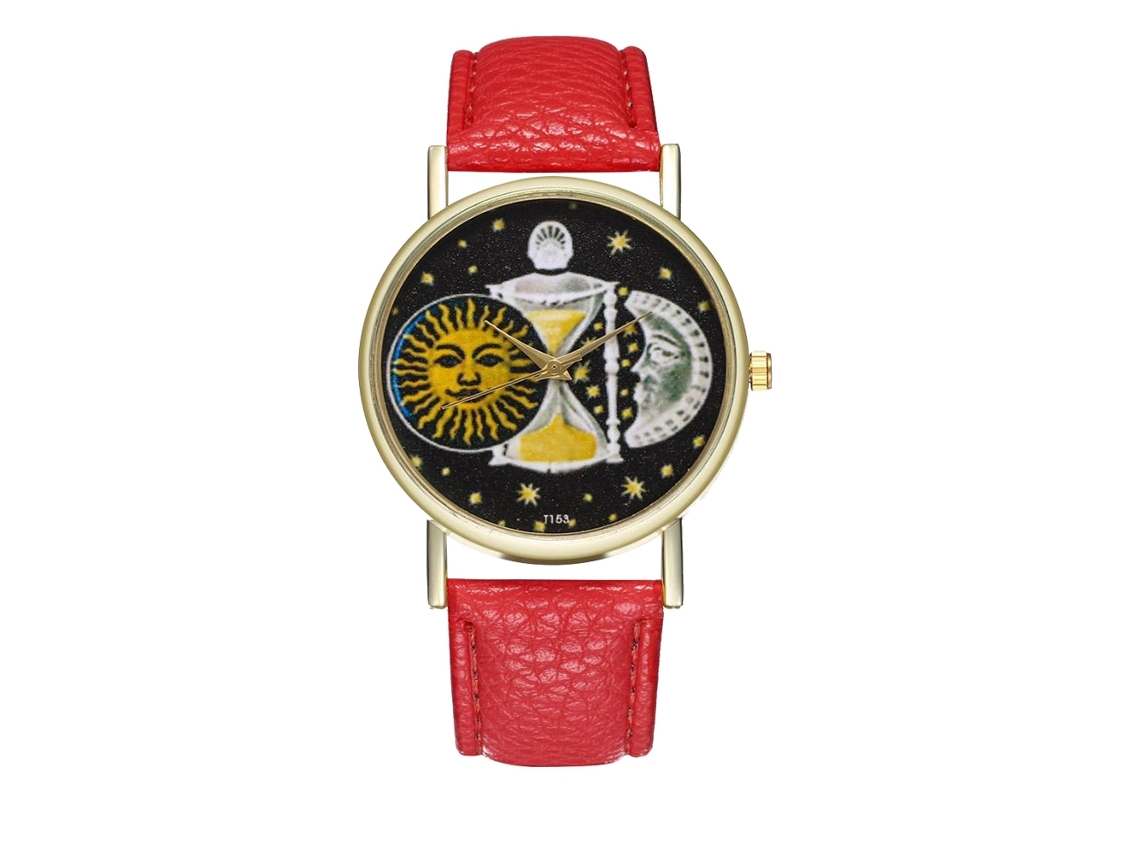 Reloj De Pulsera Unisex De Cuero Fashionable Para Hombre Y Mujer (rojo)