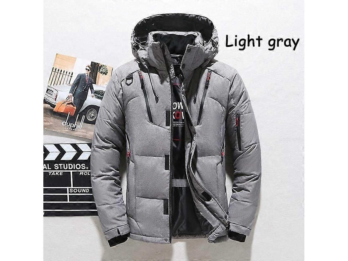 Jaqueta Masculina Casual De Pluma De Pato Branco Com Capuz Removível, Tecido Espesso, Fecho Zipper, Lavagem Seca Cinza Claro