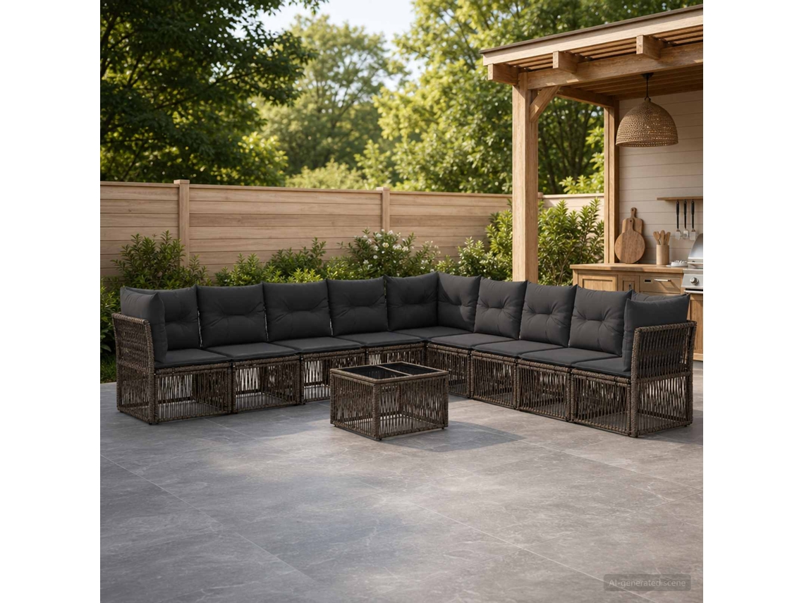Vidaxl Conjunto De Sofá De Jardim 10 Unid. Cinzento Vime Pe
