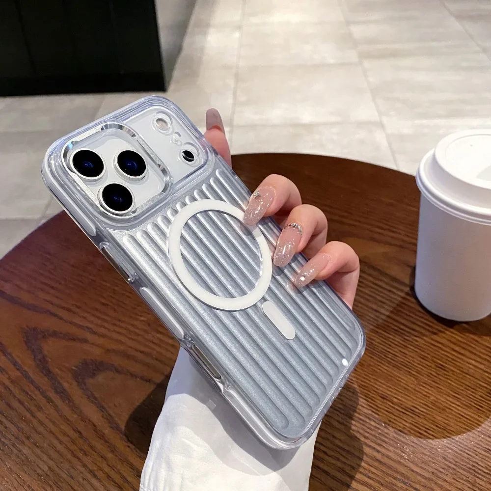 (prateado, Iphone 17 Pro) Capa Magsafe Com Padrão Ondulado, Capa Protetora Magnética À Prova De Choque.
