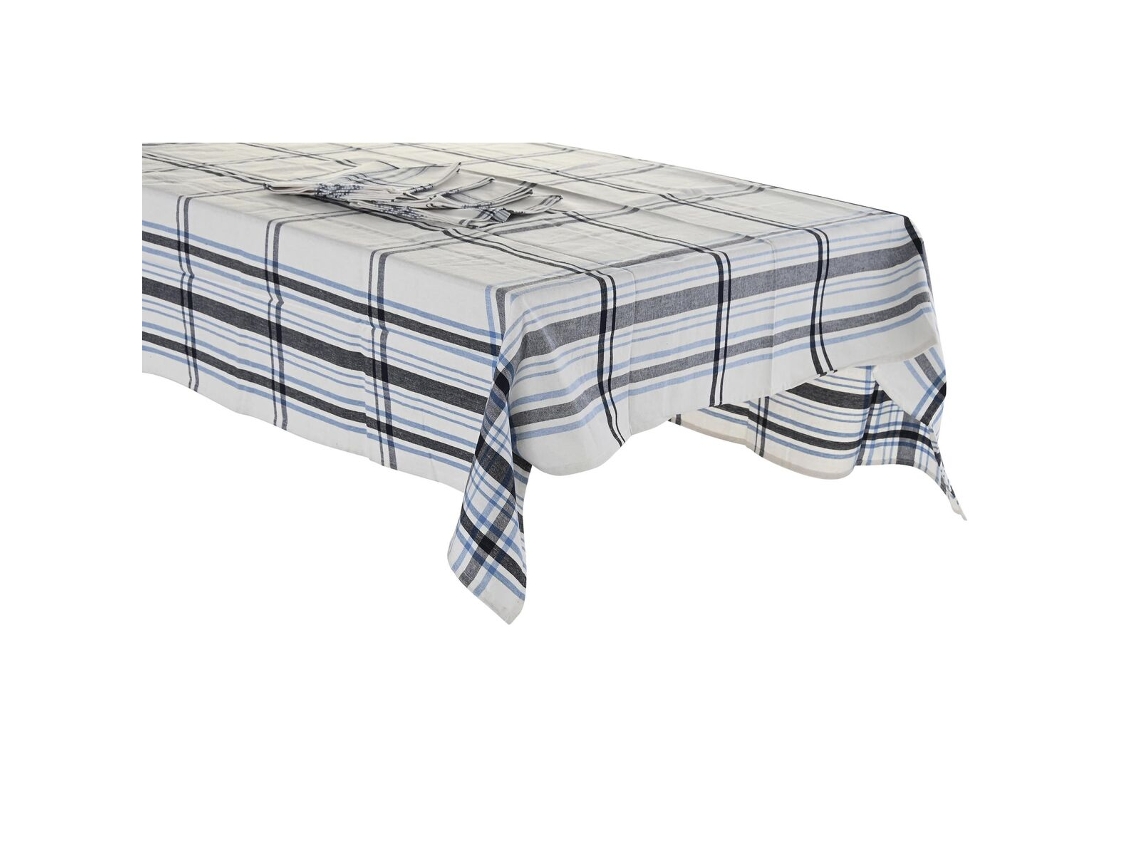 Toalha e guardanapos DKD Home Decor Preto Bege Azul Algodão Branco (150x150x0,5 cm)