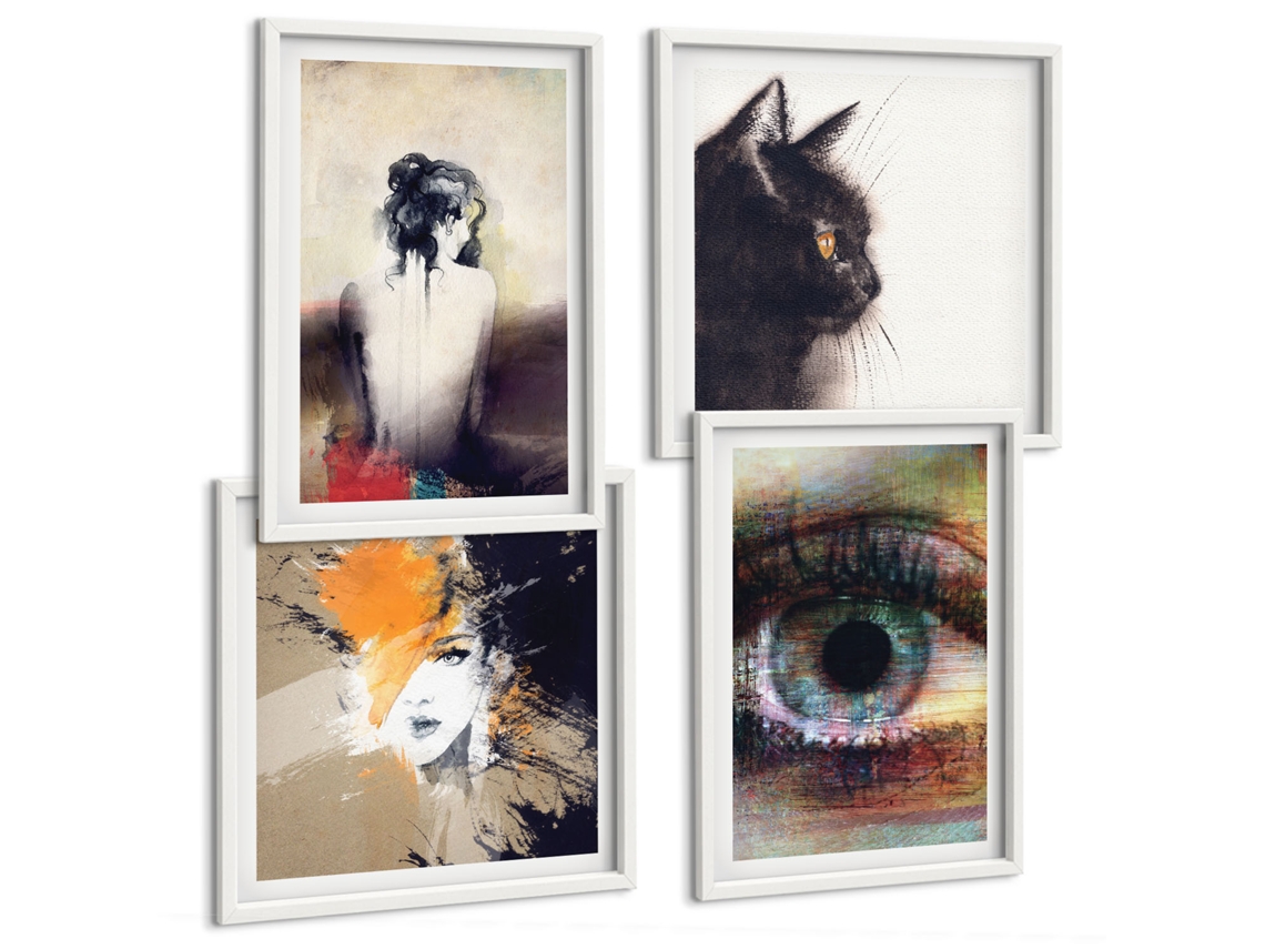 Galeria De Pinturas Murais Retrato De Uma Mulher, Emoções Abstratas Moldura Branca Fotos Para O Escritório Espelharte (conjunto De 4 Imagens)