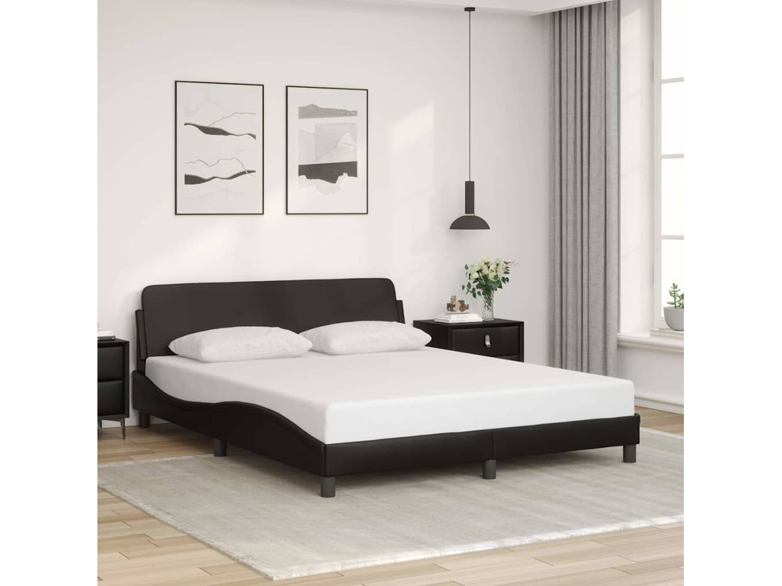 Vidaxl Estrutura De Cama Dover 152x203 Cm Couro Artificial Preto