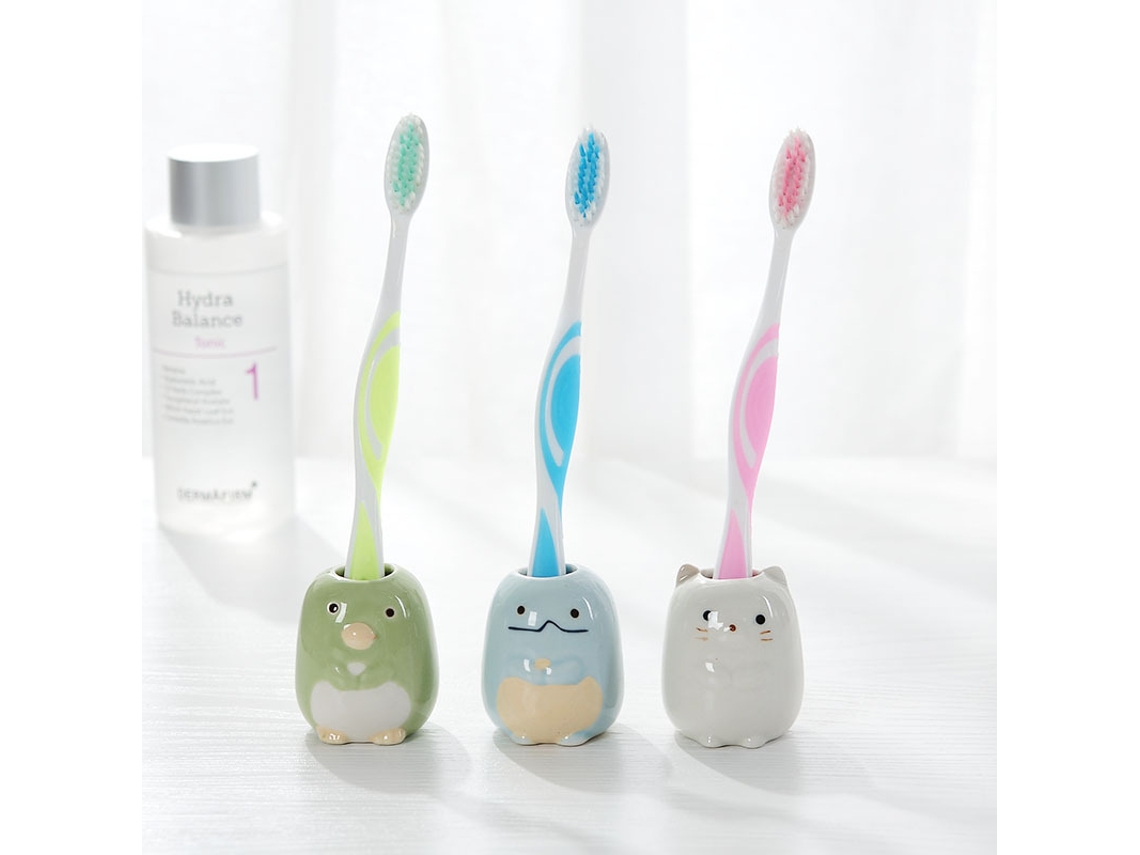 Conjunto 4 Portavasos Cerâmica Mini Animais Bonitos Organizador Banheiro Armazenamento Pequeno