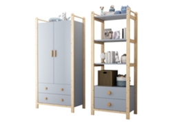 Armario 2 Puertas Cabideiro Prateleira Infantil Azul+madera 180 Cm Alto