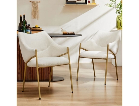 Conjunto De 2 Cadeiras De Jantar, Com Braços, Pelúcia De Cordeiro Têxtil, Assento Grossa Almofada, 52,5x48x83,7cm Bege Dreammespace