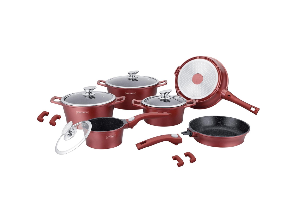 Conjunto de Panela Frigideira e Caçarola 6 Utensílios de Cozinha Borgonha ROYALTY LINE