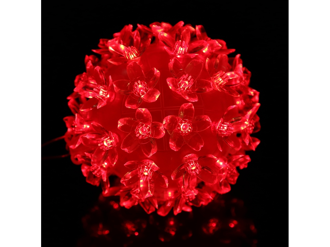 50 Cordões de Bolas Led em Formato Flor para Decoração Natal, Casamento e Festa na Cor Vermelha BRILVIBERA