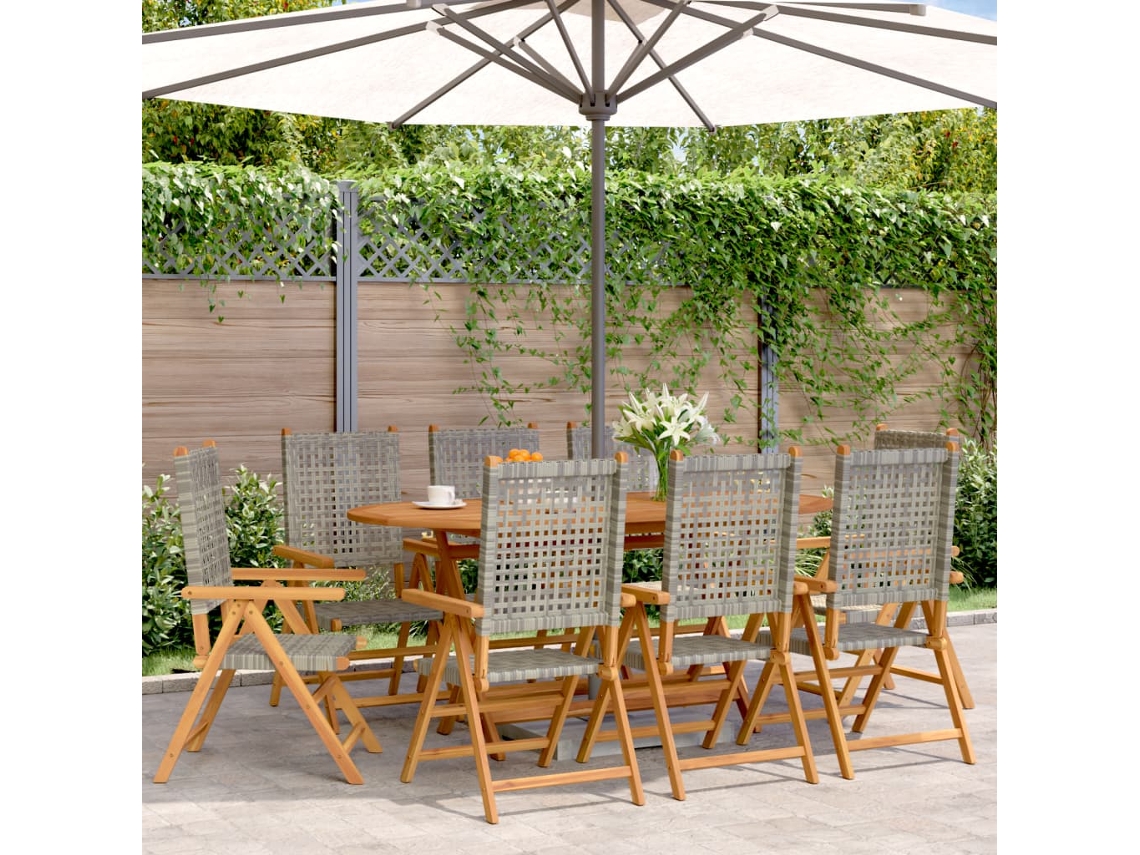 Vidaxl Cadeiras Jardim Reclináveis 8 Pcs Vime Pe/madeira Maciça Cinza
