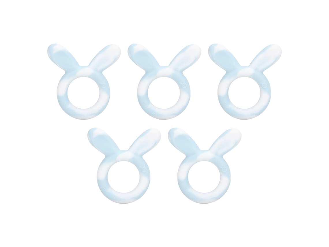 Mali 5pcs Anéis de Dentição Bebê Coelho Silicone Macio Pulseira Brinquedo de Dentição Branco Azul