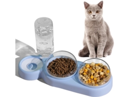 Conjunto de Tigelas 3 em 1 para Gatos com Reservatório de Água Inclinada a 15°, Dupla para Comida e Garrafa de 500ml AQUAFORGE