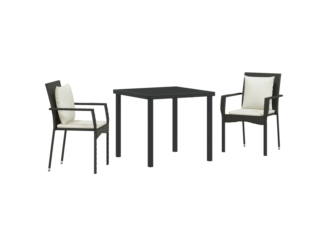 Conjunto 3 De Jantar De Jardim Com Almofadas Vidaxl Preto Poliéster Vime