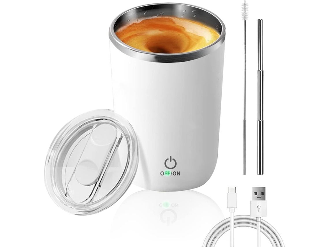 Caneca Automexível, Caneca Elétrica Portátil De 350ml Para Misturar Café, Copo De Viagem Em Aço Inoxidável (branca)