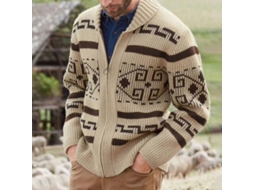 _suéter Cardigã Khaki com Zíper Tecido Jacquard Masculino Inverno The Dude Cosplay