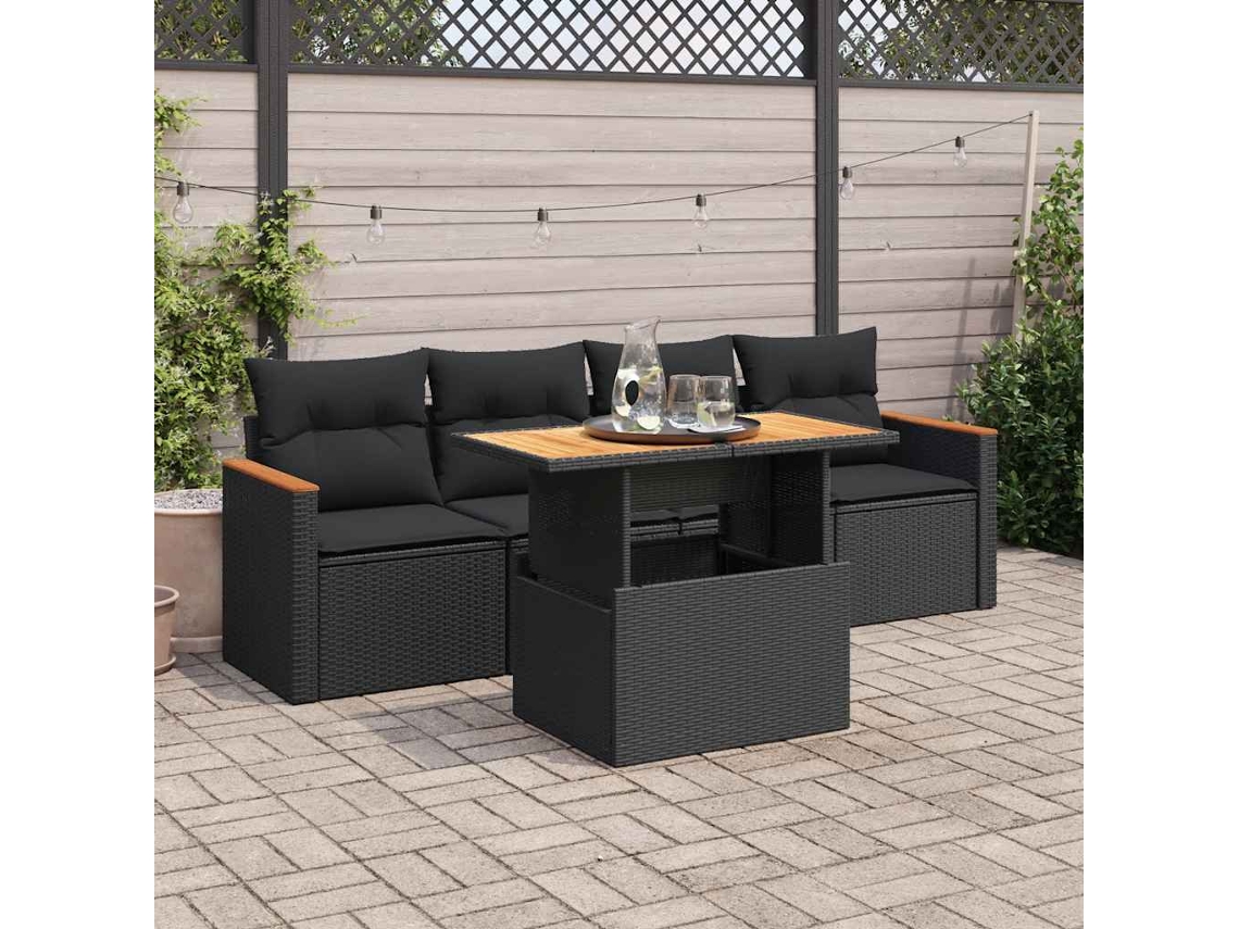 Vidaxl 5 Pcs Conjunto Sofás De Jardim Com Almofadões Acácia E Vime Pe