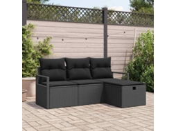 Vidaxl Conjunto De Sofás Com Almofada Manual 4 Pcs Preto Vime Pe