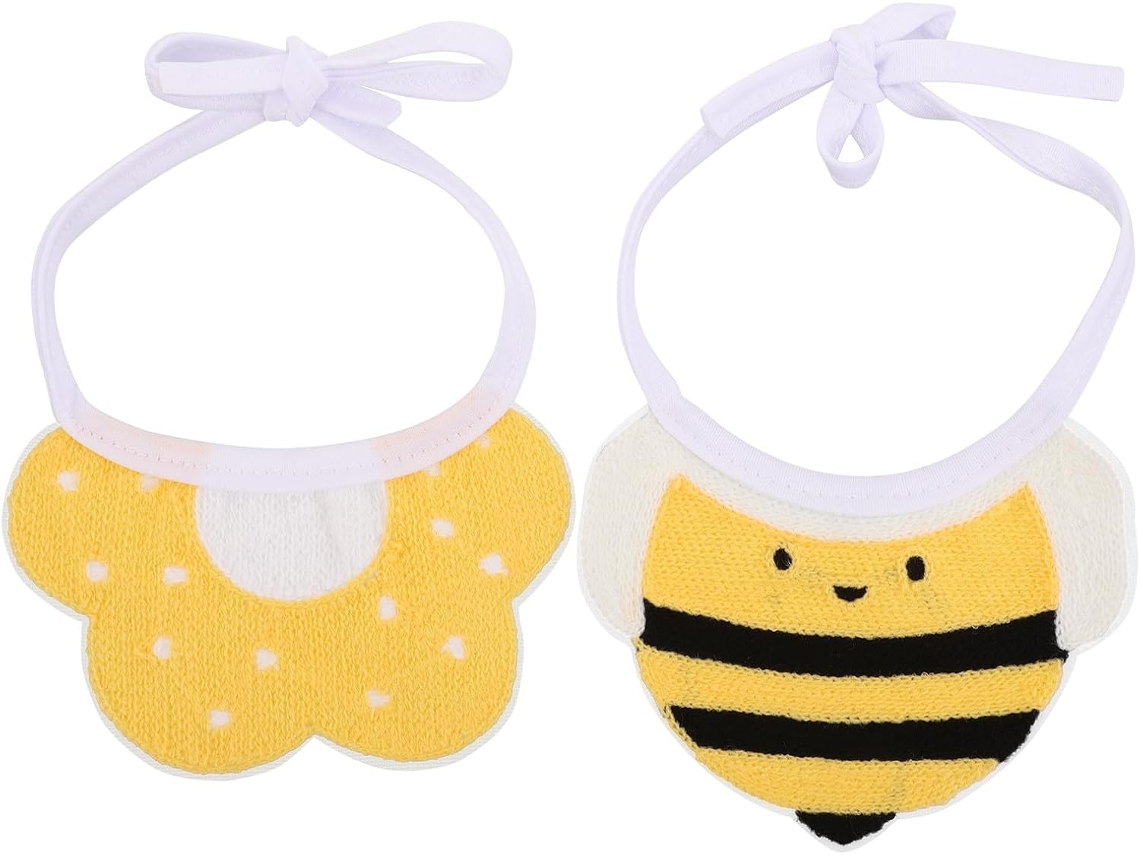 Conjunto De 2 Cachecóis Cães E Gatos, Com Estampa De Flor E Abelha Em Tricô Ajuste Seguro Fácil Amarrar, Perfeitos