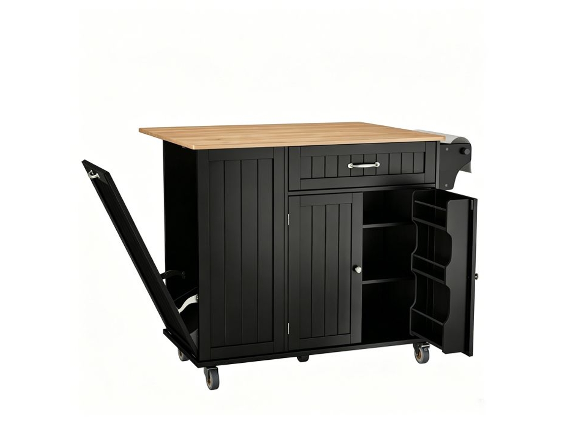 Carrinho De Cozinha Com Rodízios Bloqueáveis - Preto E Marrom - Mdf - 100 X 81 X 90 Cm