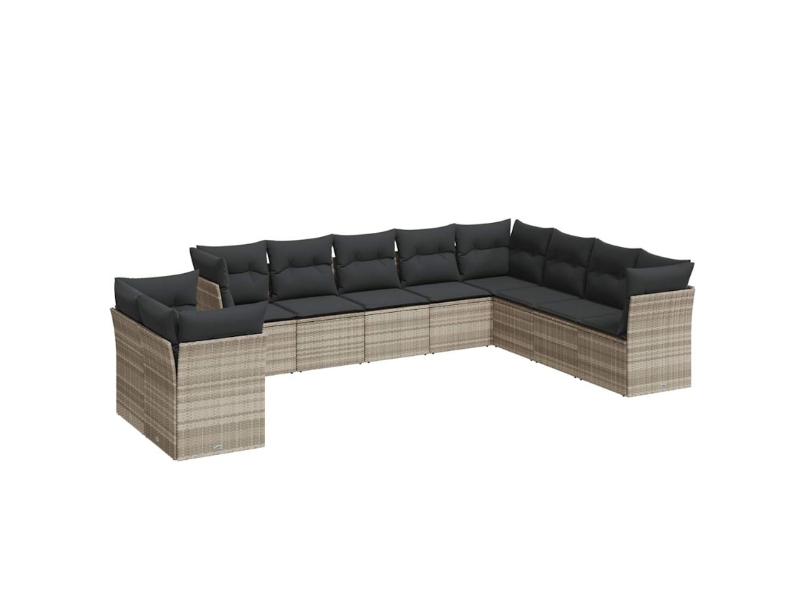 Conjunto de 10 Sofás de Jardim com Almofadões Vime Pe Cinzento Claro MAISON EXCLUSIVE (10 pcs)