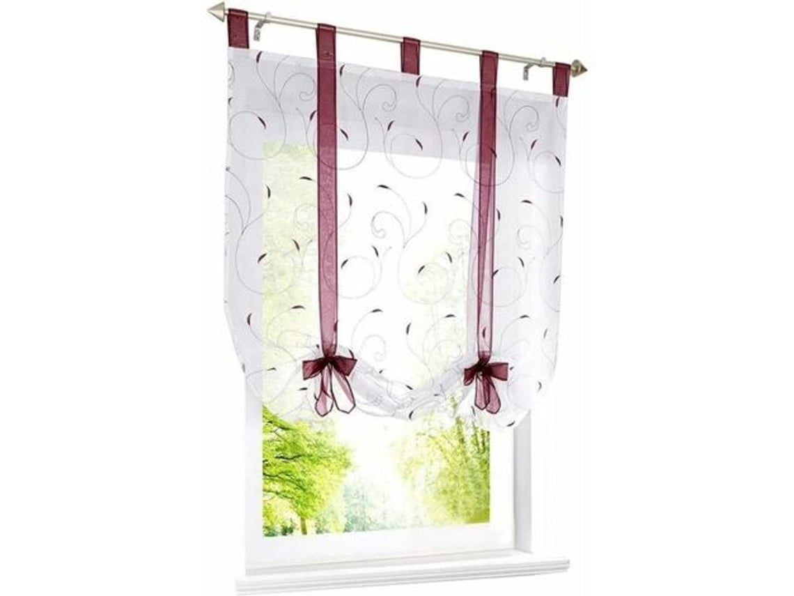 Cortina romana Nova Line de voile com fita bordada e anéis transparentes, 120x140cm, roxa | S/MARCA