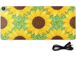 Mousepad Aquecido em Couro Amarelo com Estampa de Girassol, 80 X 33 Cm, Ideal para Decoração Escritório. Cm