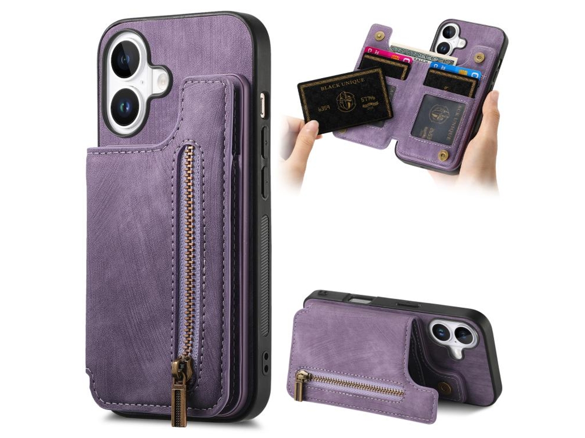 Capa Retrô De Couro Com Zíper Para Iphone 17