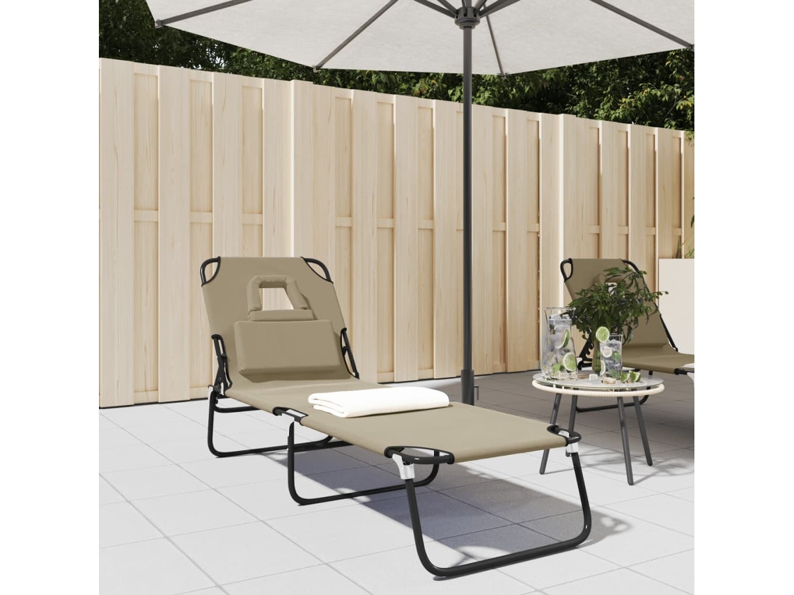 Espreguiçadeira Chaise Lounge dobrável tecido Oxford aço cinza acastanhado