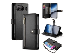 Compre Df-011 Para Oneplus Nord 4 Capa Com Zíper E Bolso Tipo Carteira Capa De Couro Com Alças Preta