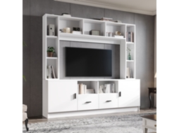 Conjunto Tv Parede Branco 180x35x170cm, Vitrine, 2 Armários, 2 Gavetas, 11 Compartimentos, Para 60". Cs