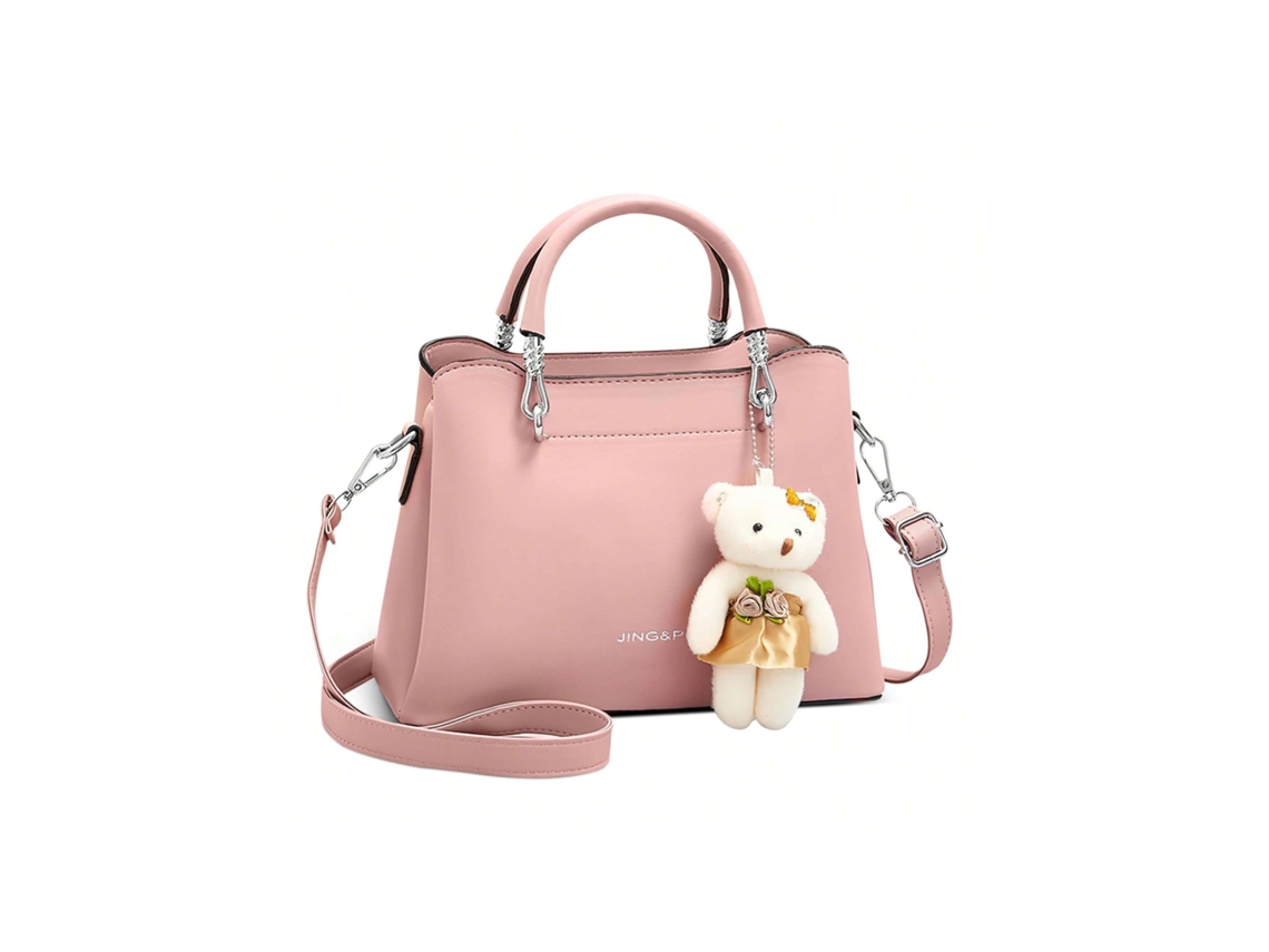 Bolsas pequenas femininas estilosas, ombro, tote com pingente de urso, transversal, trabalho, viagens, compras rosa AQUAFORGE