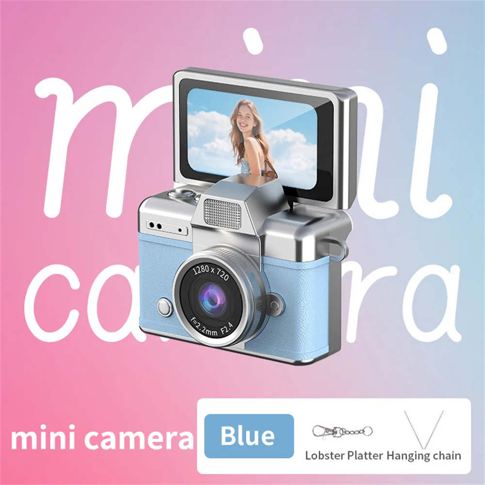 Mini Câmera Digital Portátil com Tela Giratória de 180° para Selfies, Flash e Diversos Filtros. MDUG (azul 64g)
