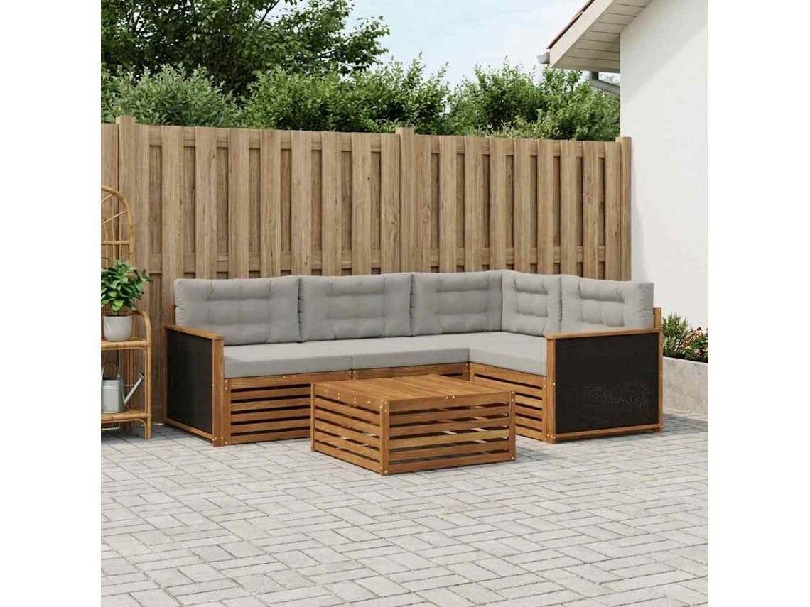 Vidaxl Conjunto De Sofás Para Exterior 5 Pcs Natural E Cinzento-claro