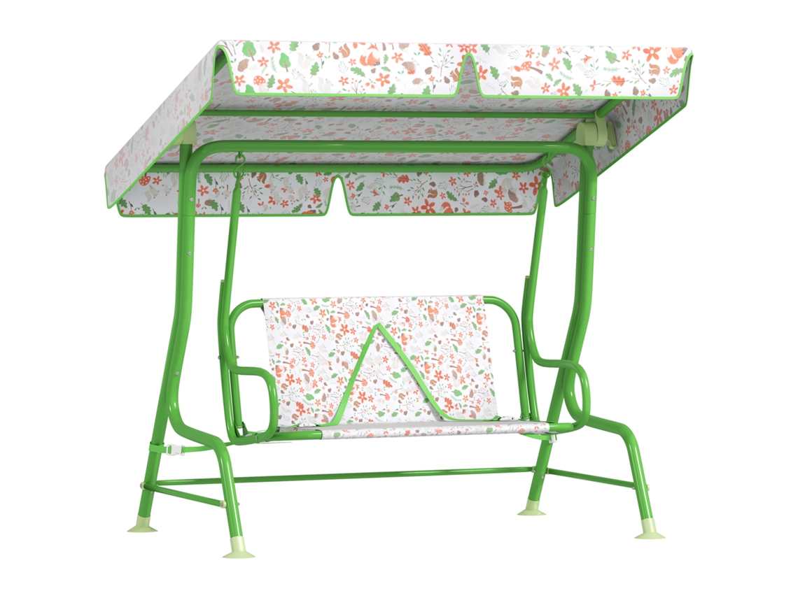 Baloiço duplo para crianças externo com capota ajustável e cintos de segurança 112x75x120 cm verde S/MARCA