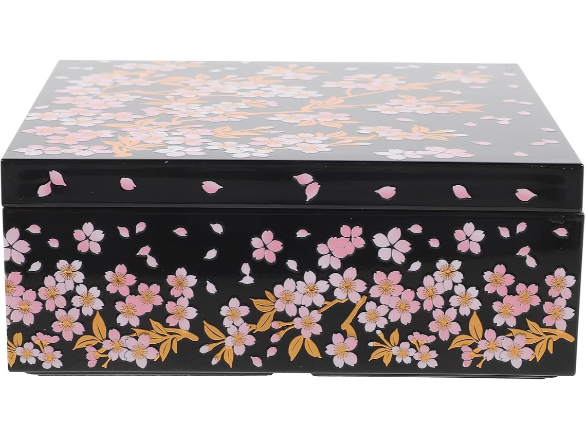 Bandeja Bento Japonesa Com Design De Flor Cerejeira, Bandeja Bento Tradicional De Plástico Preto, Grande Capacidade E