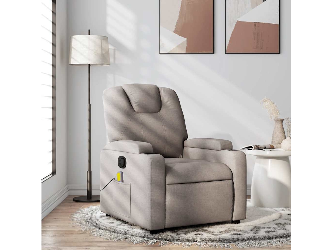 Vidaxl Poltrona De Massagens Reclinável Tecido Cinzento-acastanhado