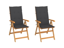 Vidaxl Cadeiras De Jardim C/ Almofadões Antracite 2 Pcs Teca Maciça