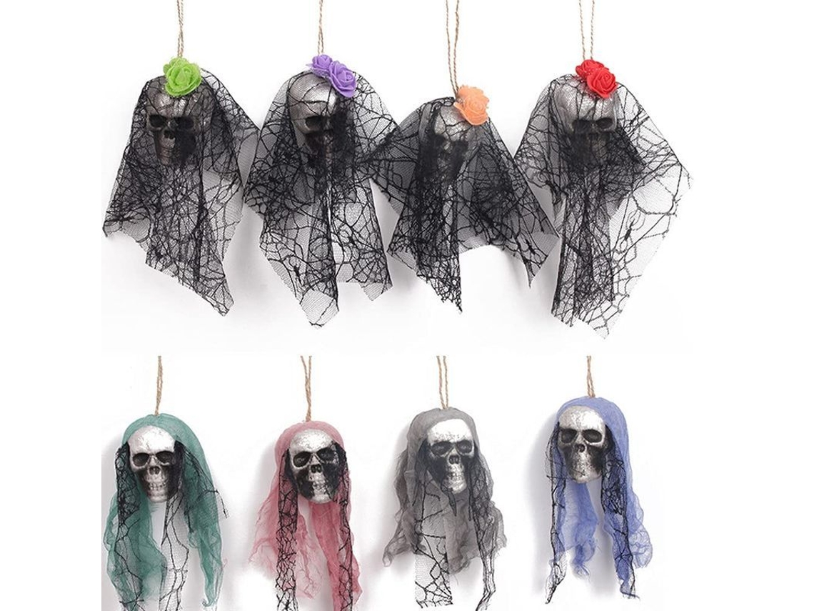2026 adornos de Calaveras para Halloween Linjou 8 Piezas Decoración de Fiesta Material Espuma Y Encaje