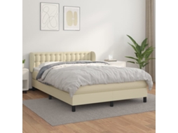 Vidaxl Cama com Molas/colchão 140x190 Cm Couro Artificial Cor Creme