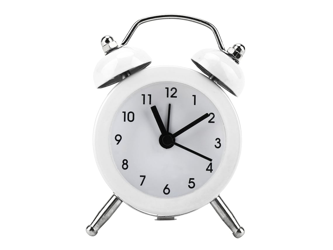 Mini despertador digital de metal Baok-reloj, portátil, a bateria, requintado, para estudantes, branco, 7,6 cm (3 polegadas).