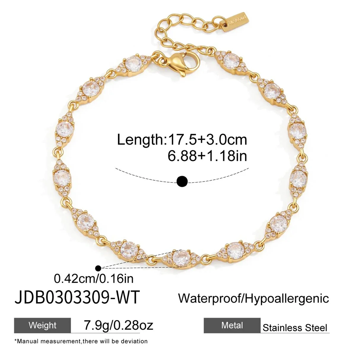 Pulseira De Zircônia Cúbica, Um Presente Simples E Elegante Banhado A Ouro Para Mulheres.