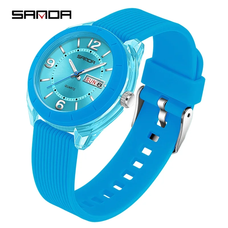 Relógio Feminino De Quartzo (azul), Resistente À Água, Com Exibição Automática De Data E Dia Da Semana.