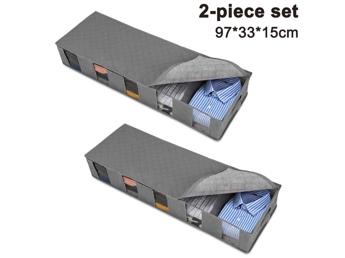 Conjunto De 2 Sacos Organizadores Dobráveis Para Armário Debaixo Da Cama, Altamente Resistentes, Roupas, Cobertores, Cinza