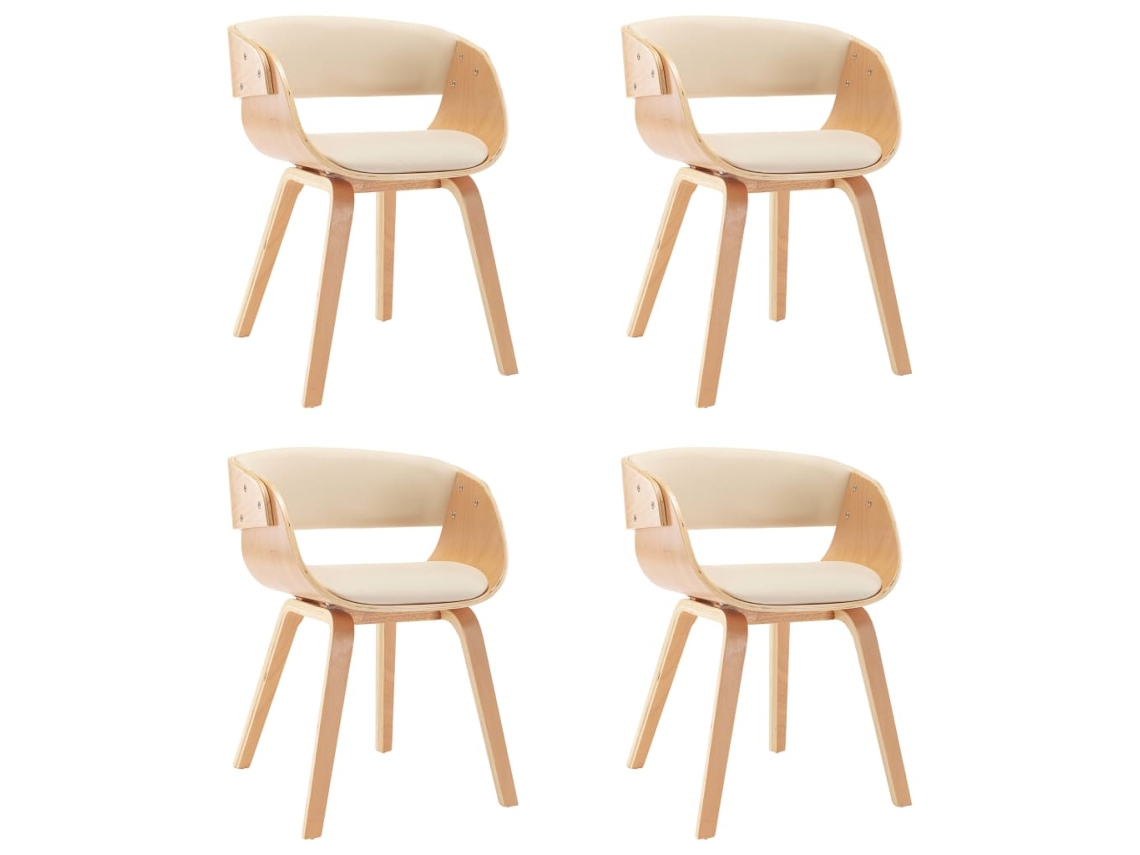 Cadeiras Jantar 4 Pcs Madeira Curvada e Couro Creme MAISON EXCLUSIVE