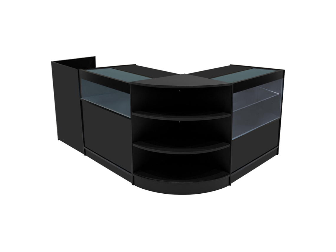 Conjunto De Balces Comerciais Europa | Preto | Lm60 B900 C900 Tb60 | Mdf E Vidro Temperado | Prateleiras E Monstershop